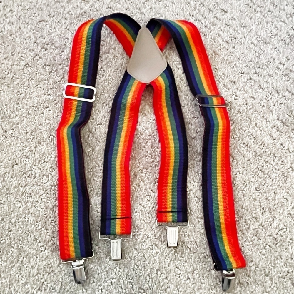 Red and Yellow Striped Suspenders with Adjustable Clips